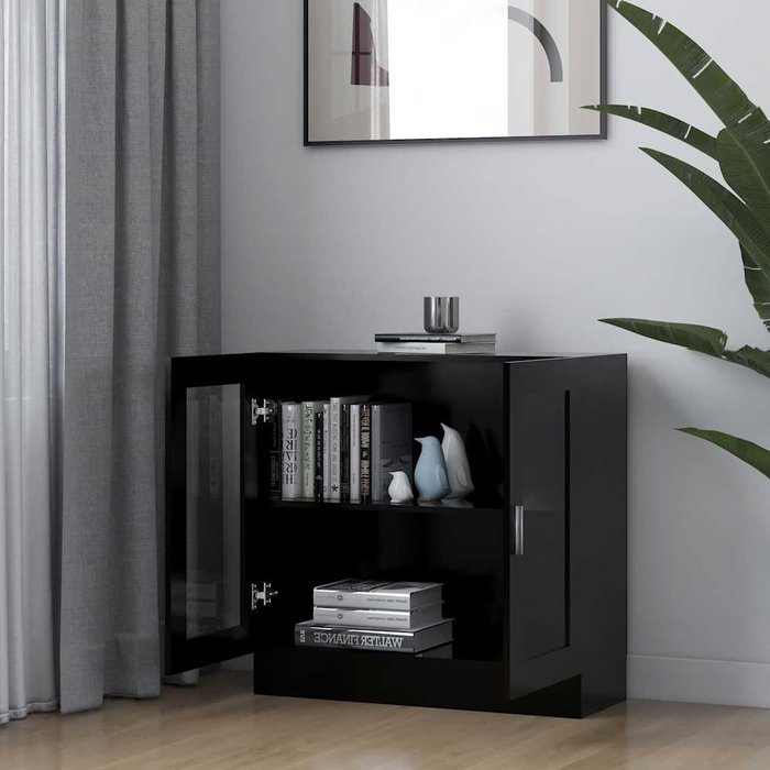 Vitrina de madera contrachapada negro 82,5x30,5x80 cm – comfortxl