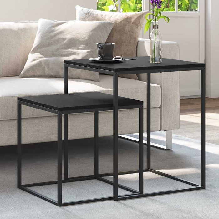 Maison exclusive - juego de mesas de centro 2 uds madera de ingeniería y metal