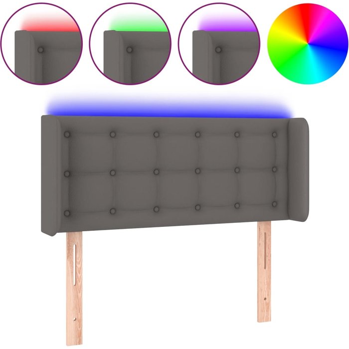 Cabecero cama - mueble cabecero con led cuero sintético gris 103x16x78/88 cm