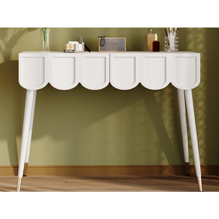 Tocador 100x40x76cm - con 2 cajones - patas de mesa de metal - blanco