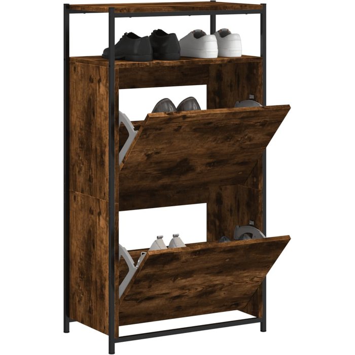 Zapatero de roble ahumado, 60x34x112 cm, madera de ingeniería.