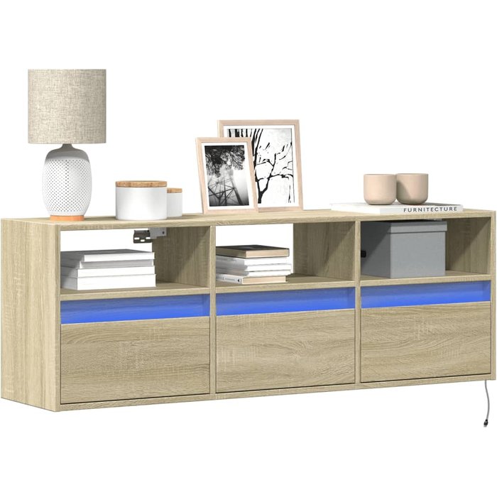 Vidaxl mueble de tv de pared con luces led roble sonoma 130x31x45 cm