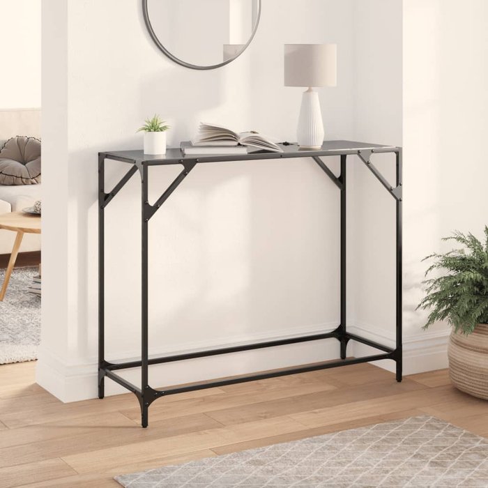 Mesa consola con tapa de cristal negro 98x35x81 cm acero