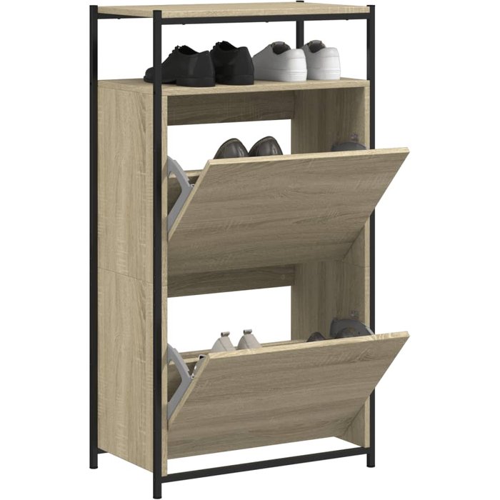 Zapatero sonoma de roble, 60x34x112cm, madera de ingeniería.