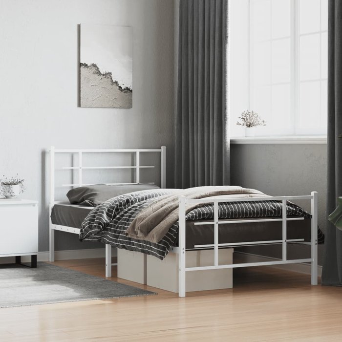 Estructura de cama de metal sin colchón y pie de cama blanco 107x203 cm