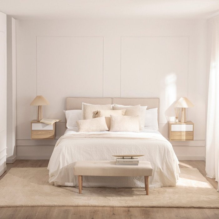 Pack 2 mesitas de noche efecto madera natural-blanco 40 x 30 cm