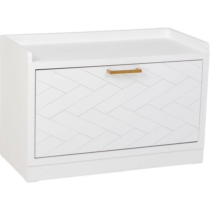 Banqueta zapatero de madera y metal blanco 80x38x53