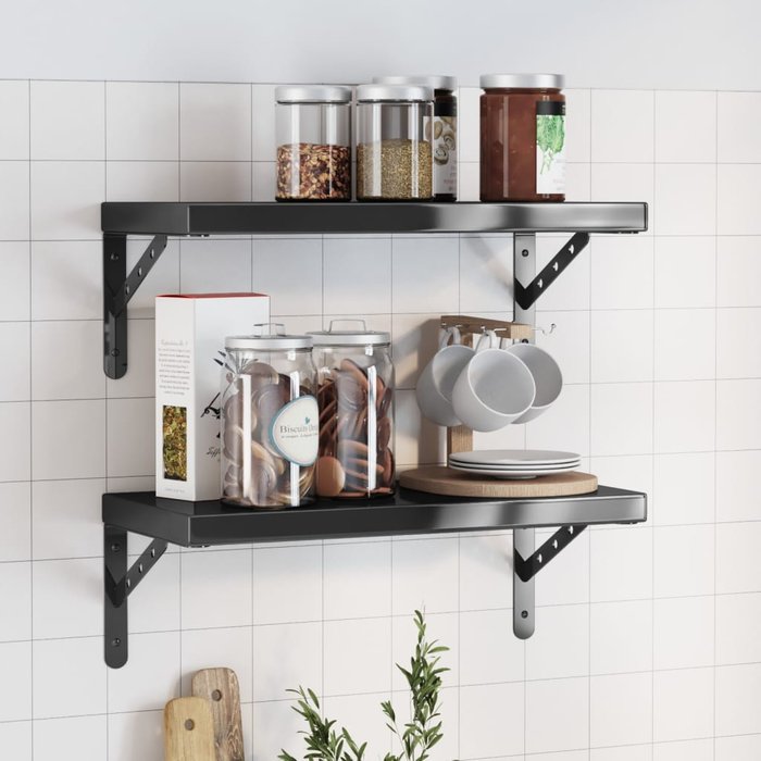 Maison exclusive - estantes de pared 2 uds acero inoxidable negro 50x23,5x3 cm