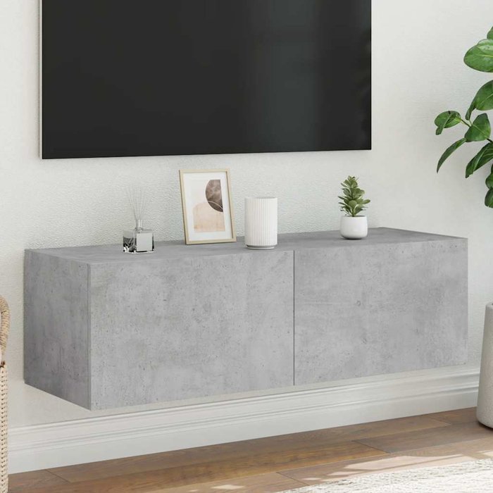 Mueble de tv de pared con luces led, gris hormigón, 100x35x31 cm