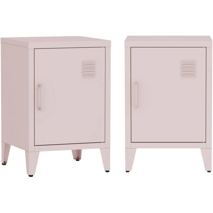 Mesita industrial con 1 puerta, set de 2, soho, rosa, 38x38x57 cm