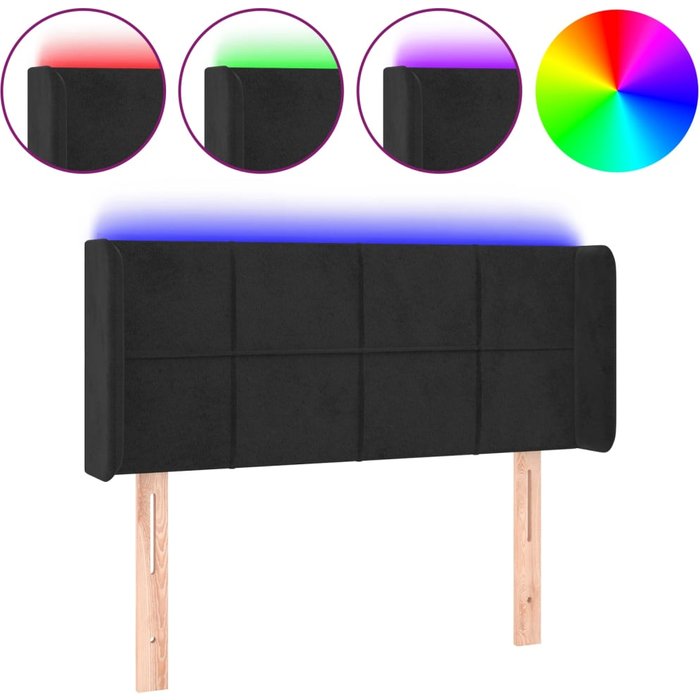 Cabecero cama - mueble cabecero con led de terciopelo negro 93x16x78/88 cm