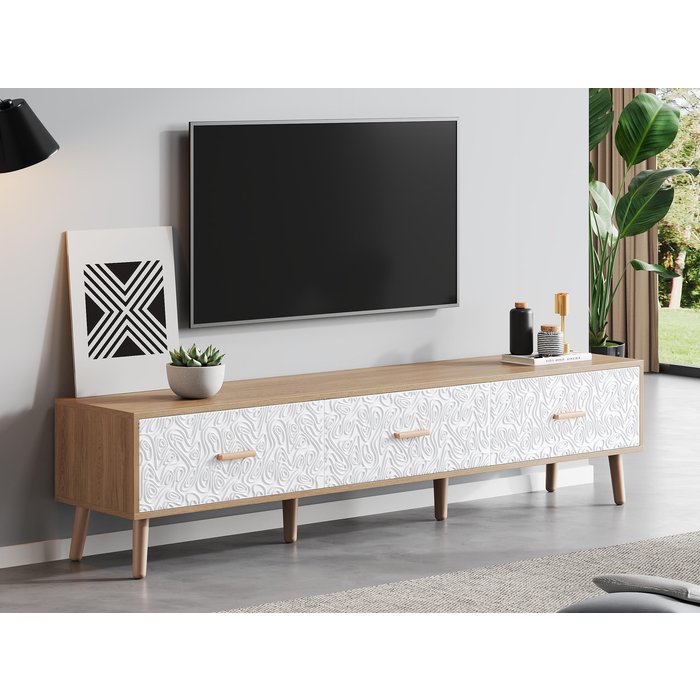 Mueble tv 150 cm - 3 cajones - tablero de partículas - blanco