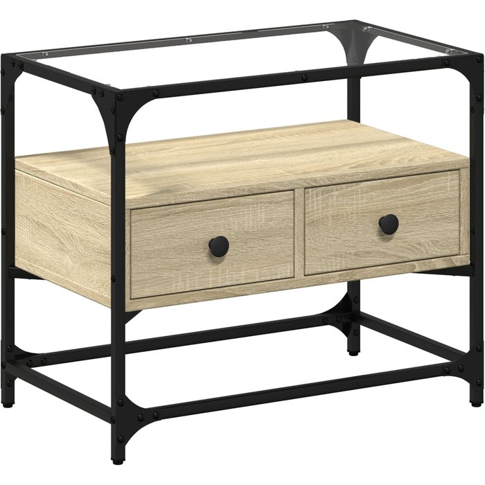 Mueble tv cristal y madera ingeniería roble sonoma 60x35x51 cm - comfortxl