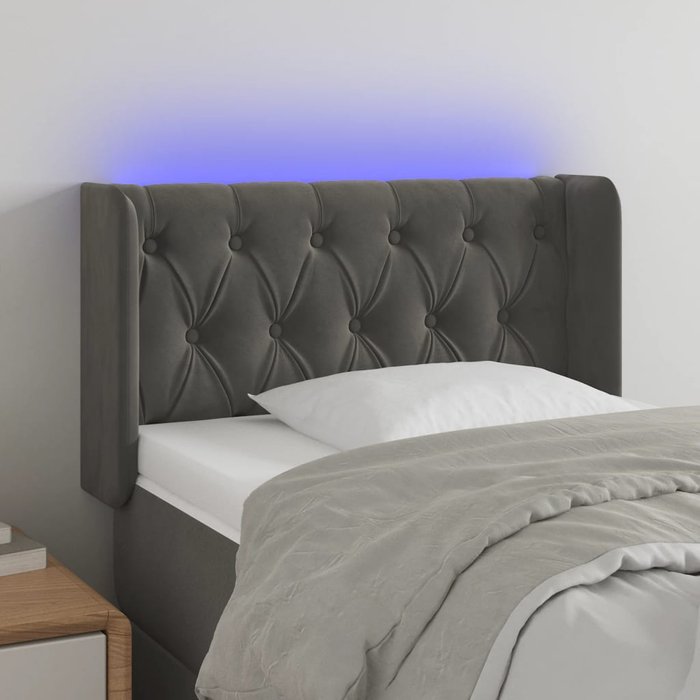 Cabecero con led de terciopelo gris oscuro 83x16x78/88 cm