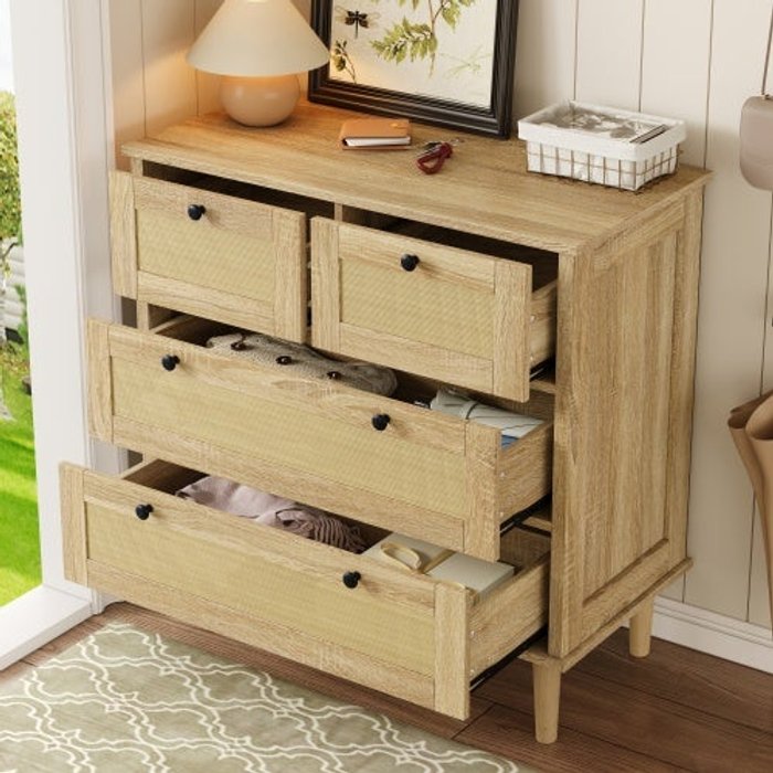 Comoda 80x40x80 cm con 4 cajones, espacio de almacenamiento, color roble