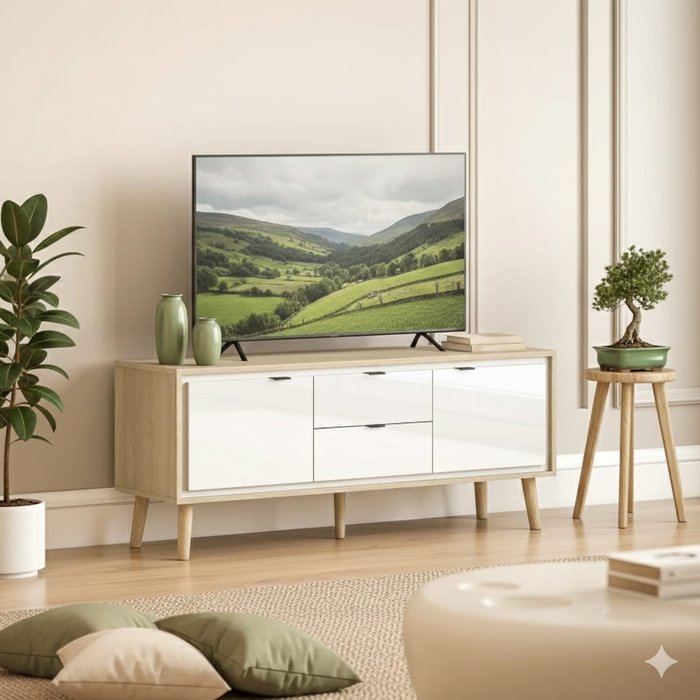 Essenza mueble tv blanco 120cm con cajones - soporte hasta 55