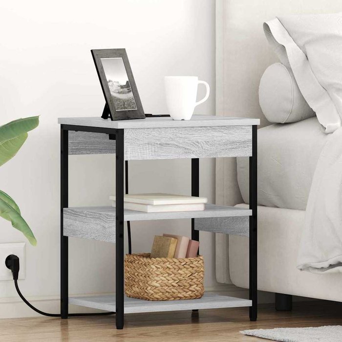 Mesita de noche de 2 piezas, color gris sonoma, 41 x 31 x 51 cm