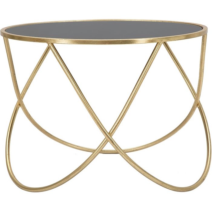 Mesa de centro moderna redonda 60cm metal dorado y cristal negro ring