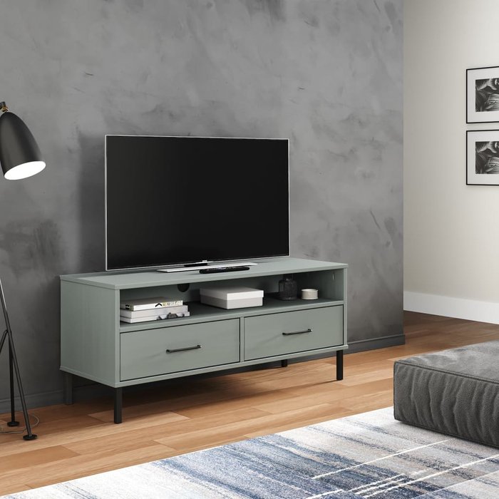 Maison exclusive - mueble de tv con patas de metal oslo madera maciza pino gris
