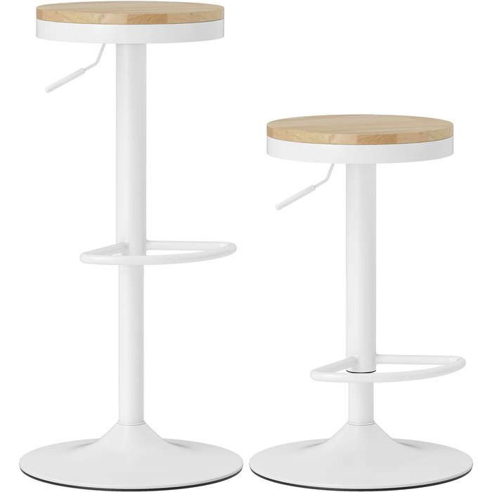 Conjunto 2 taburetes bar giratorios altura ajustable madera blanco 60-80cm