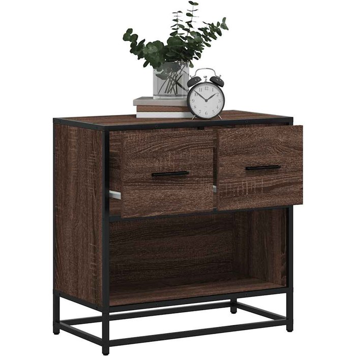 Mesita de noche de roble marrón 60x31x60 cm madera contrachapada metal