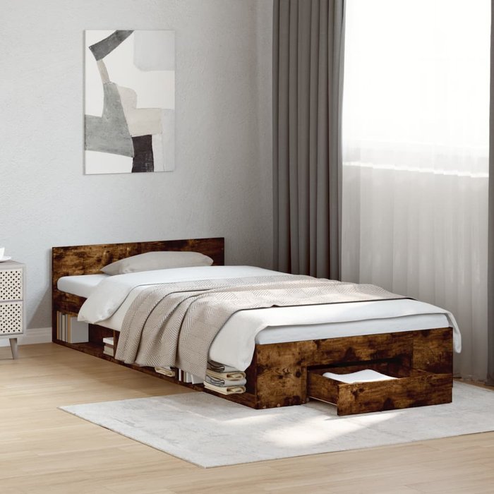 Maison exclusive - cama con cajón madera de ingeniería roble ahumado 75x190 cm