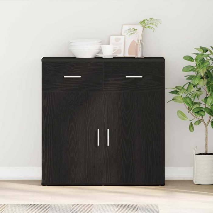 Aparador con cajón, roble negro, 78 x 38 x 80 cm, madera de ingeniería.