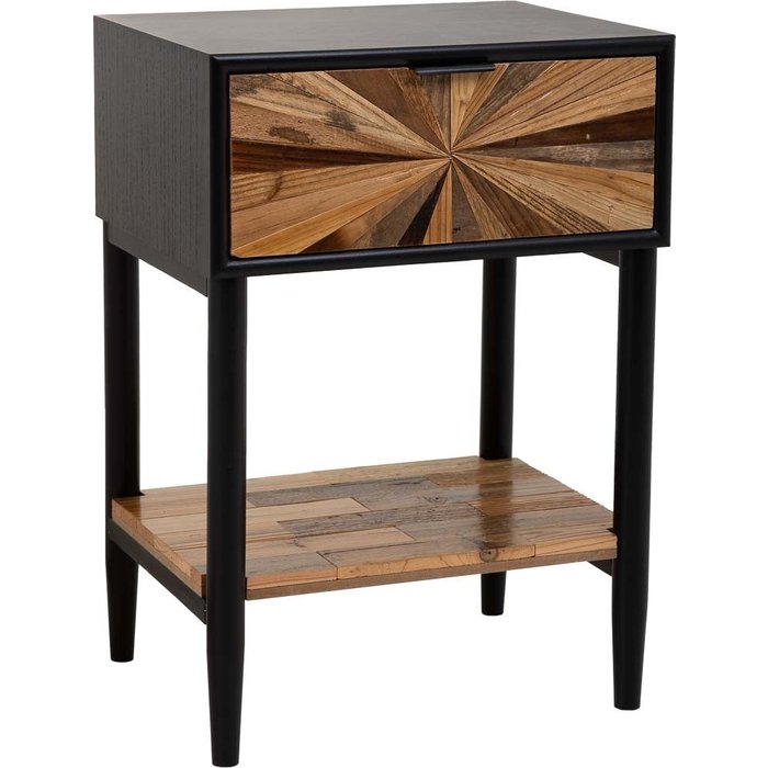 Mesita de madera y metal de 1 cajon y 1 balda marron 41x32x60