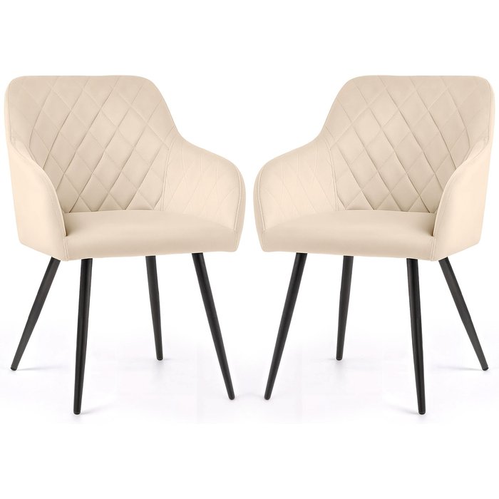 Juego de 2 sillas de terciopelo con costuras en rombos velto beige patas negras