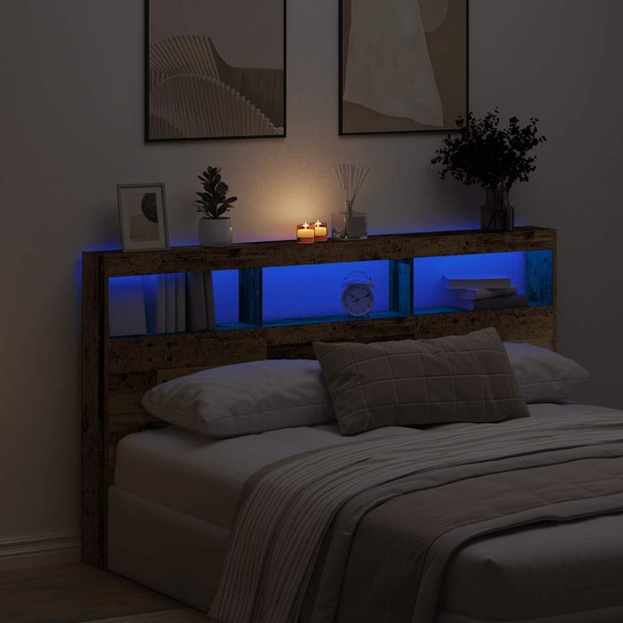 Cabecero de cama con led madera vieja 180x17x102 cm