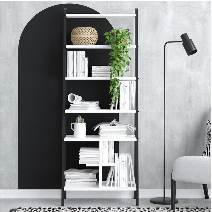 Estantería – 64cm x 170cm x 35cm – blanco y negro – mdf