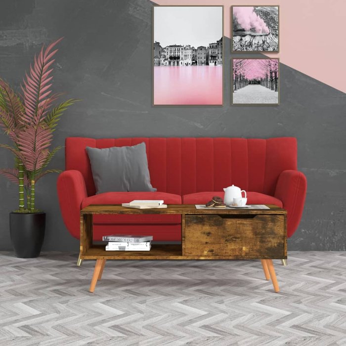 Mesa de centro de roble ahumado, 100 x 49,5 x 43 cm, madera de ingeniería.