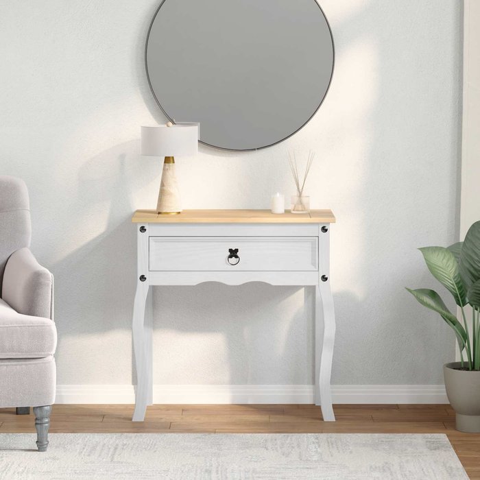 Mesa consola con cajón 73 x 35 x 73 cm madera de pino macizo