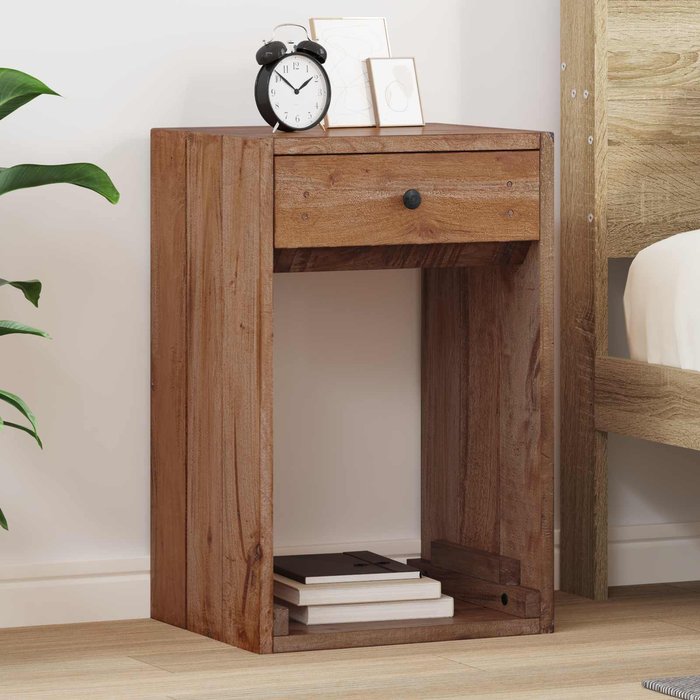 Mesita de noche marrón, 63 x 30 x 79 cm, madera maciza de caoba.