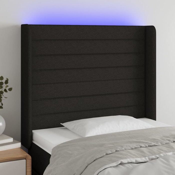 Cabecero con led de tela negro 83x16x118/128 cm