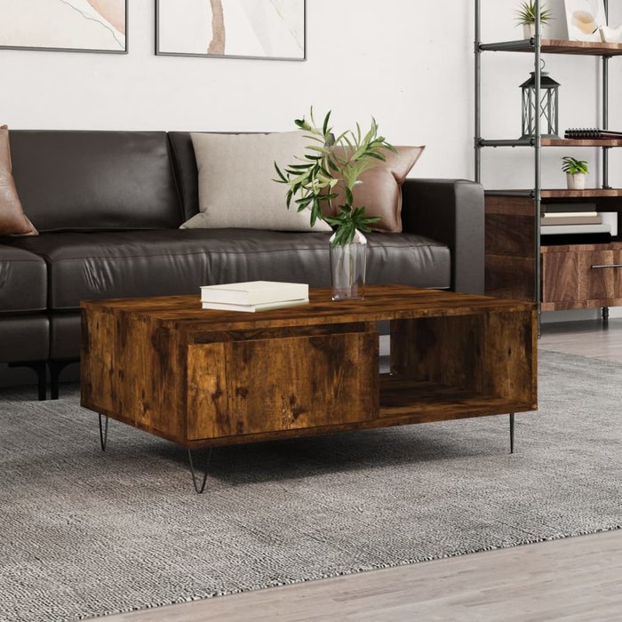 Mesa de centro roble ahumado 90x60x35 cm madera contrachapada