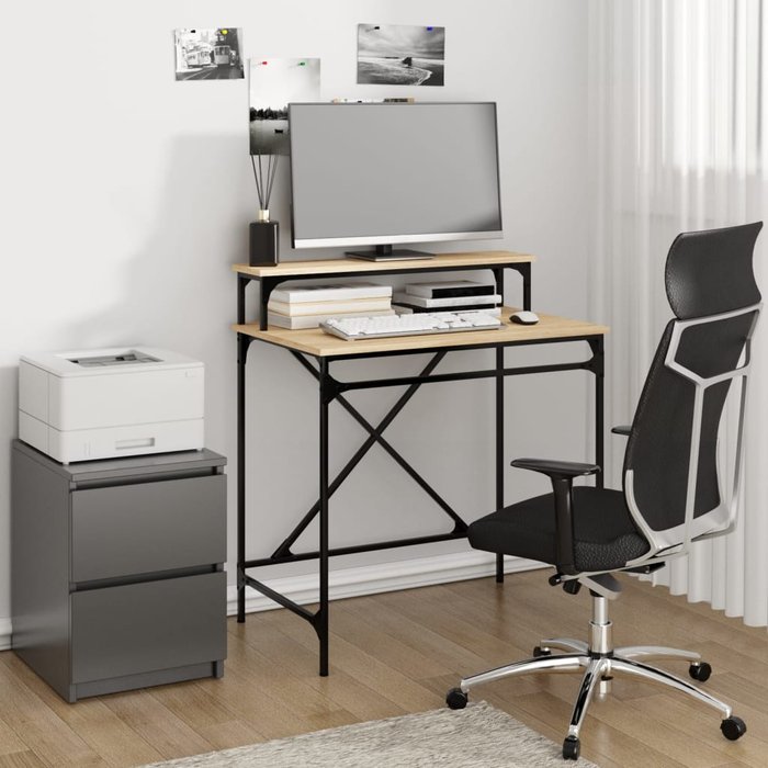 Escritorio roble sonoma 80x50x90 cm madera contrachapada y hierro