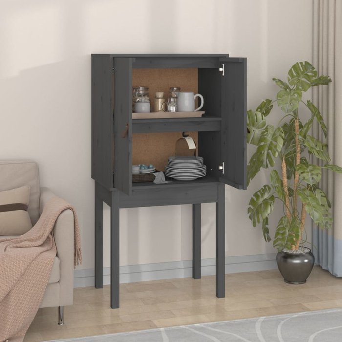 Vidaxl aparador alto madera maciza de pino gris 60x40x120 cm