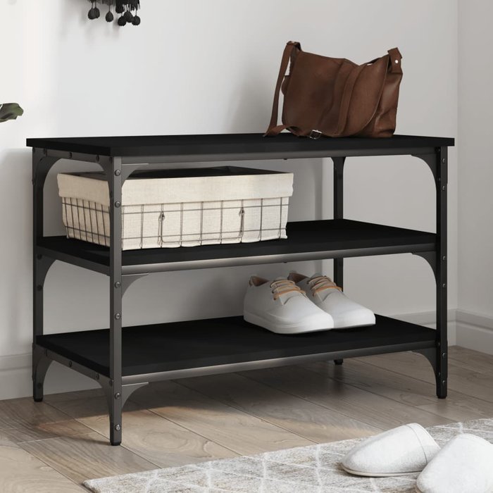 Banco zapatero negro 70x38,5x49 cm de madera contrachapada