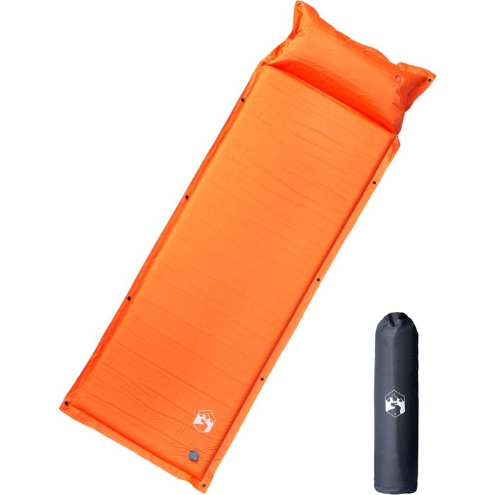 Colchón de camping autoinflable con almohada para 1 persona naranja