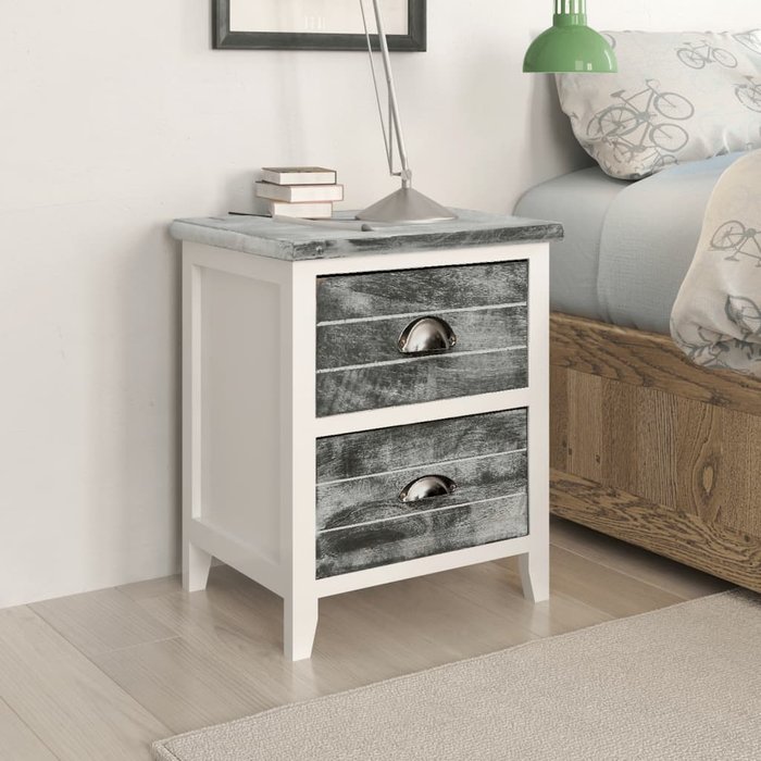 Maison exclusive - mesita de noche madera de paulownia gris y blanca 38x28x45 cm