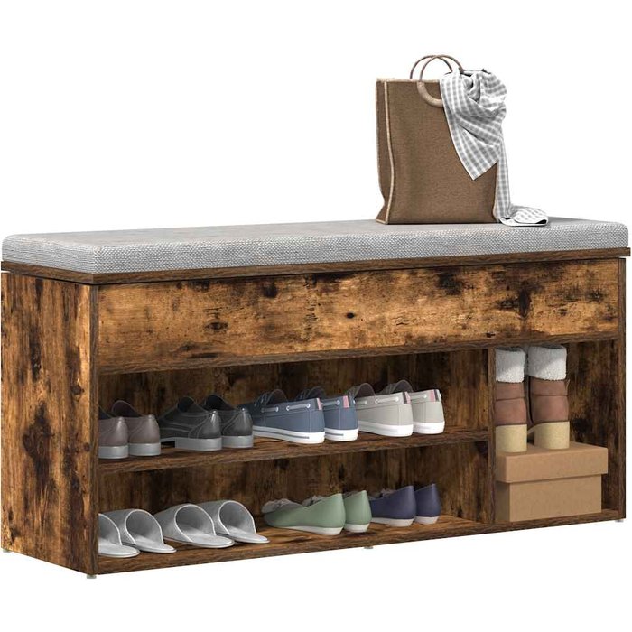 Banco zapatero roble ahumado 102x30,5x45 cm madera de ingeniería