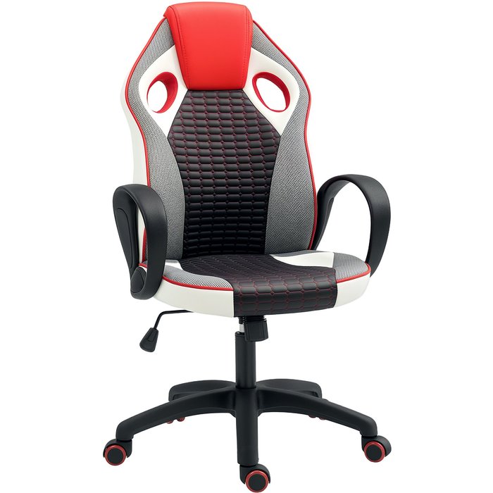 Silla de juegos homcom pu, poliéster rojo 60.5x67x116.5 cm