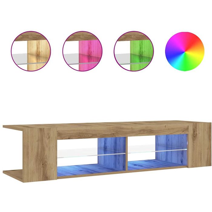 Mueble de tv luces led madera roble artisan 135x39x30 cm - comfortxl