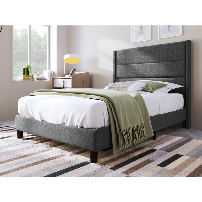 Cama tapizada de lino - 90x200cm - estilo contemporáneo - gris