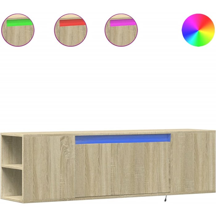 Mueble de tv de pared con luces led roble sonoma 135x31x39,5 cm - comfortxl