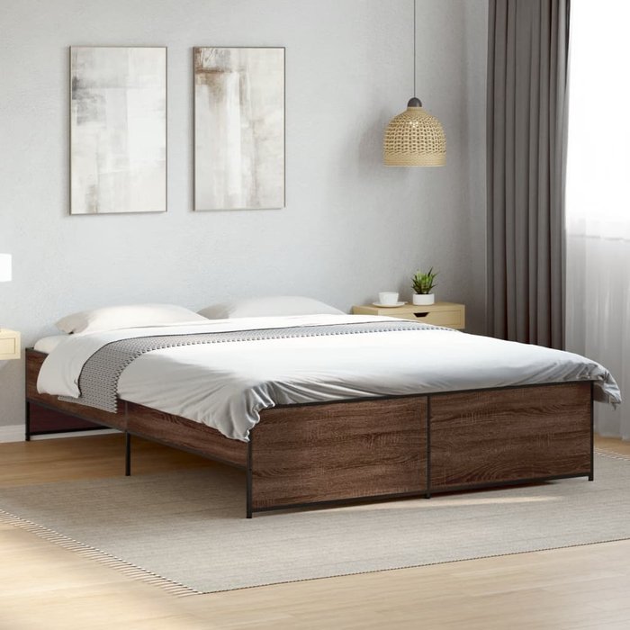 Vidaxl estructura cama madera ingeniería metal marrón roble 140x200 cm
