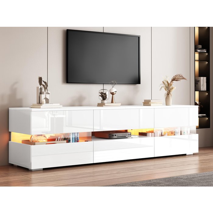 Mueble tv de 160cm para tv de 70 con led - 2 puertas y 1 cajón - blanco