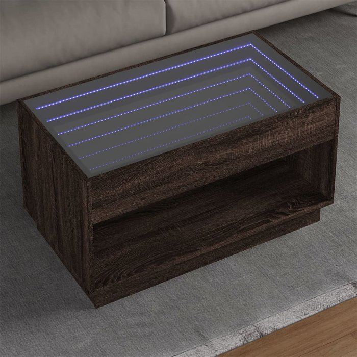 Mesa de centro con infinity led marrón roble 90x50x50 cm