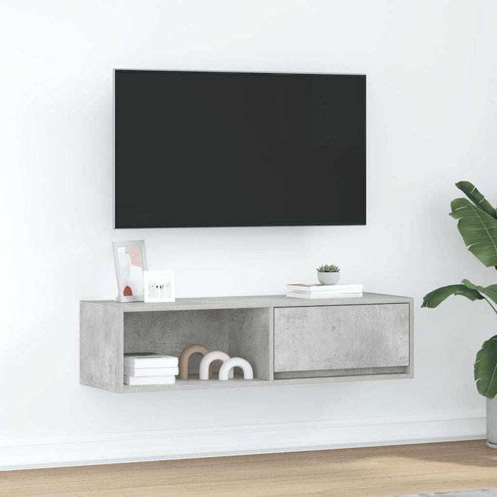 Mueble de tv madera contrachapada gris hormigón 100x31x25,5 cm
